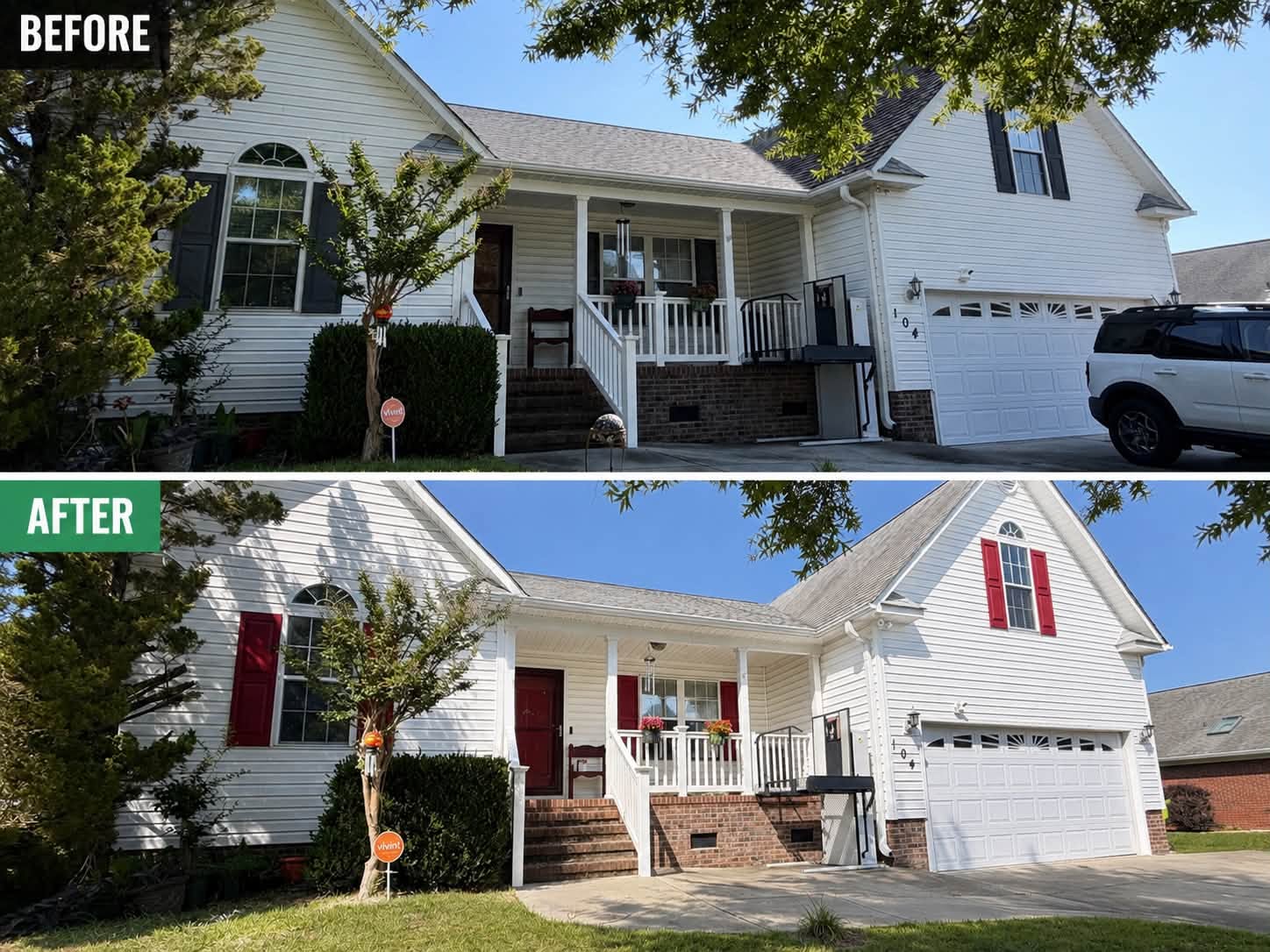 Shutters, door & trim repaint — before and after